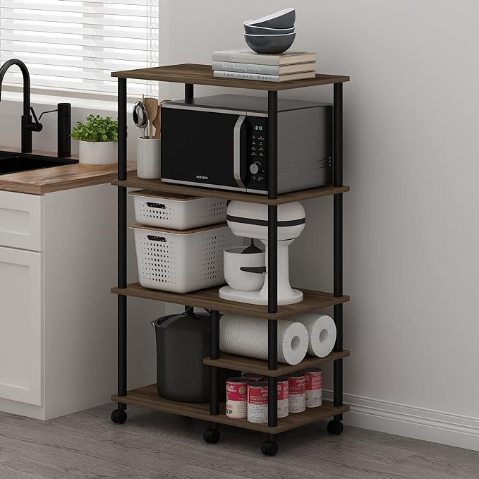 Furinno Turn-N-Tube Kitchen Shelf Cart, Columbia Walnut/Black - LeafyLoom