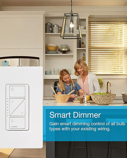 Lutron Caseta Original Smart Dimmer Switch With Wallplate (Lutron Smart Hub Required), for LED Lights, 150 Watt, Single-Pole/3-Way, No Neutral Required, PDW-6WCL-WH-A, White Lutron