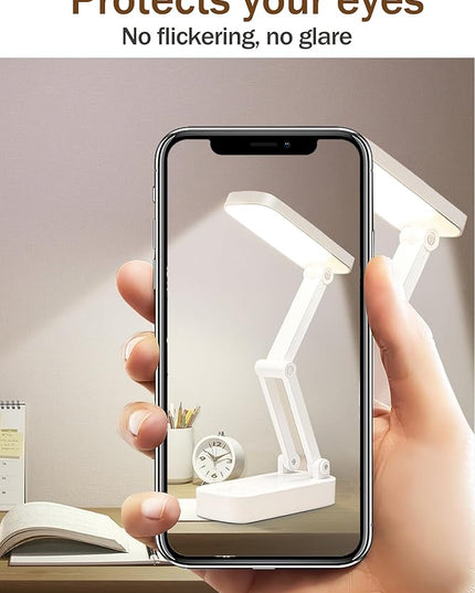 LED Desk Lamp, Foldable & Portable Light Rechargeable 5400mAh Reading Lamps,3 Color Modes Dimmable Portable Small Desk Light for Office, Home, Dormitory - LeafyLoom