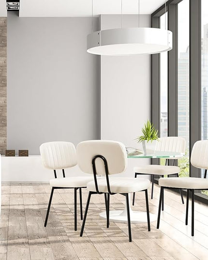 Sweetcrispy Dining Chairs Set of 6, Upholstered Mid Century Modern Kitchen Dining Room Accent Chairs with Faux Leather Cushion Seat & Metal Legs for Kitchen, Living Room - Cream - LeafyLoom