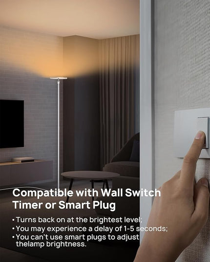 TROND Floor Lamp, 5000LM Super Bright Sky LED Modern Torchiere Standing Lamp, 3000K Warm White with 5-Level Dimmable, 71 in Tall Pole Light, 30-Minute Timer, Modular Rod, Wall Switch Compatible - LeafyLoom
