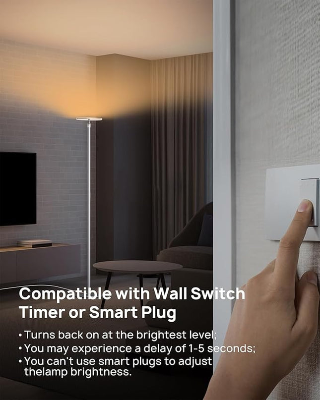 TROND Floor Lamp, 5000LM Super Bright Sky LED Modern Torchiere Standing Lamp, 3000K Warm White with 5-Level Dimmable, 71 in Tall Pole Light, 30-Minute Timer, Modular Rod, Wall Switch Compatible - LeafyLoom