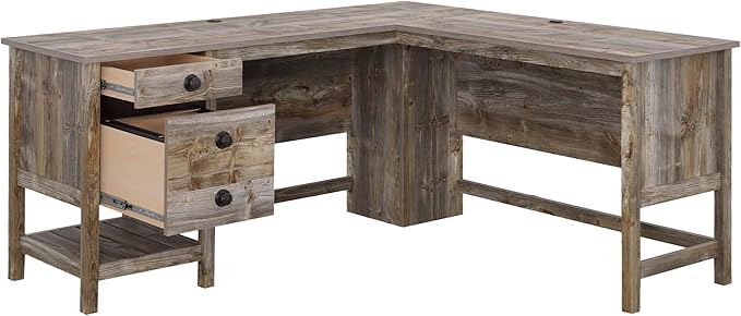 Sauder Cottage Road L-Desk, L: 65.12" x W: 58.66" x H: 29.76", Rustic Cedar finish - LeafyLoom