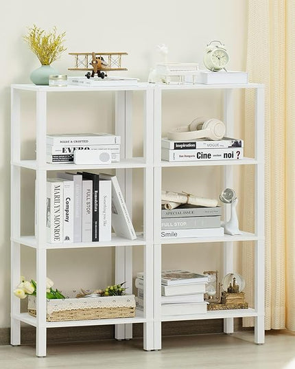 4 Tier Tall Wooden Bookshelf with Storage, Narrow Bookcase for Small Space, Small Book Shelf for Living Room, Office, Bedroom, Kitchen, Industrial, White - LeafyLoom