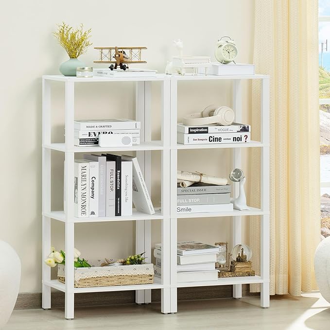4 Tier Tall Wooden Bookshelf with Storage, Narrow Bookcase for Small Space, Small Book Shelf for Living Room, Office, Bedroom, Kitchen, Industrial, White - LeafyLoom