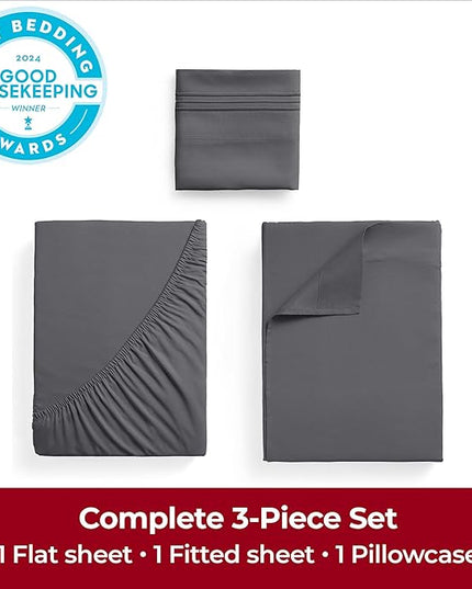 Mellanni Twin XL Sheets Set - 3 PC Iconic Collection Bedding Sheets & Pillowcases - Hotel Luxury, Extra Soft, Cooling Bed Sheets - Deep Pocket up to 16 inch (Twin Extra Long, Gray) - LeafyLoom