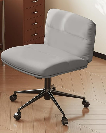 FLEXISPOT Armless Cross Legged Office Chairs Comfy Wide Seat Criss Cross Chair Height Adjustable Reading Chairs with Wheels for Living Room Bedroom Study (Gray) - LeafyLoom