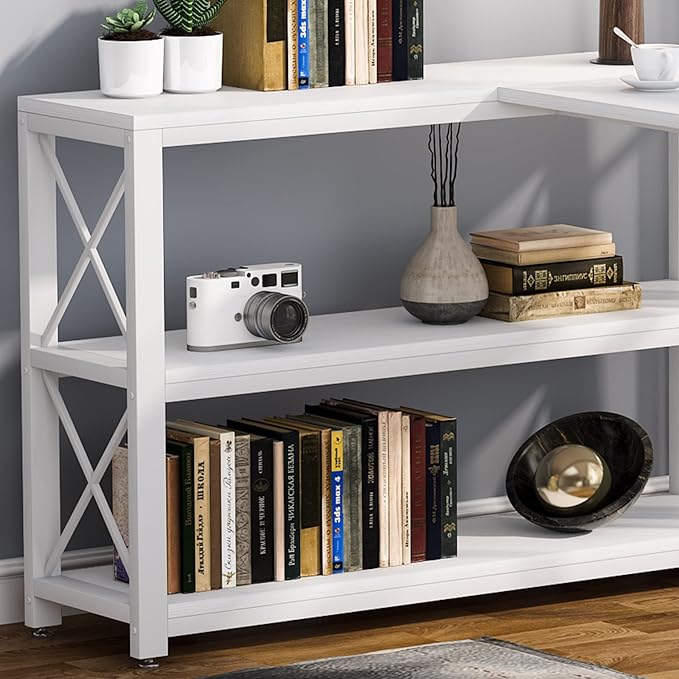 Tribesigns Reversible Industrial L-Shaped Desk with Storage Shelves, Corner Computer Desk PC Laptop Study Table Workstation for Home Office Small Space (White, 53") - LeafyLoom