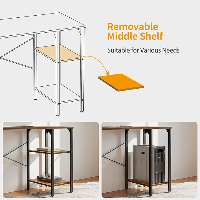 CubiCubi Small Computer Desk, 35 Inch Home Office Desk with 2 Storage Shelves on Left or Right Side, Study Writing Desk with Storage Board, Rustic Brown - LeafyLoom