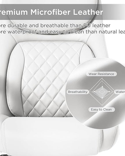 Nouhaus Ergonomic Office Chair Premium Microfiber Leather Adjustable Lumbar Support, Home Desk Gaming Chairs Executive Computer Chair with Adjustable Armrests (Posture,White) - LeafyLoom