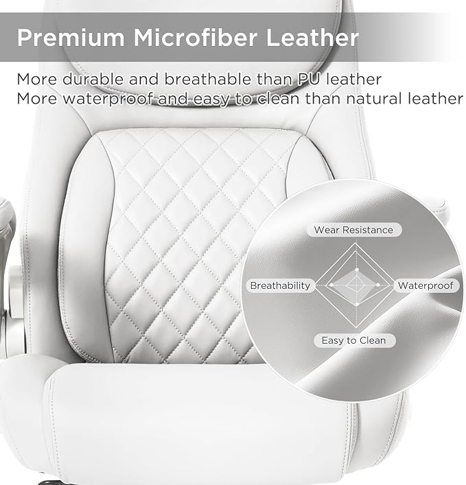 Nouhaus Ergonomic Office Chair Premium Microfiber Leather Adjustable Lumbar Support, Home Desk Gaming Chairs Executive Computer Chair with Adjustable Armrests (Posture,White) - LeafyLoom