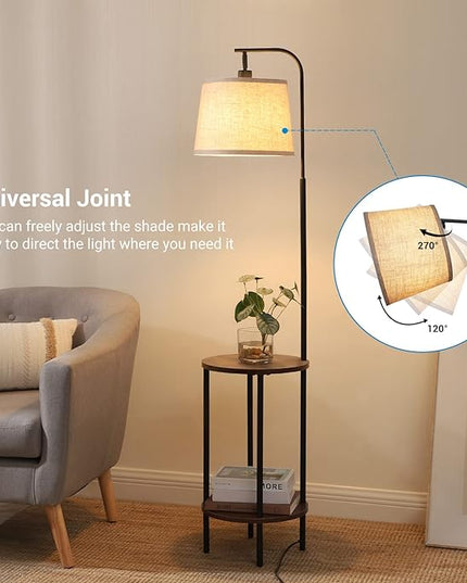 DEWENWILS Floor Lamp with Table Attached, Farmhouse Narrow Nightstand, Wooden End Side Table Floor Lamp, Adjustable Reading Lamp for Bedroom, Living Room, Office, Kids Room - LeafyLoom