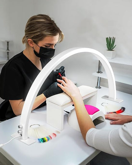 IMENE Half Moon Light, 29in Half Moon Light for Nail Desk, Half Moon Lamp Adjustable Color Temperature and Brightness Perfect for Nails Tech Manicure, Lash Extention, White - LeafyLoom