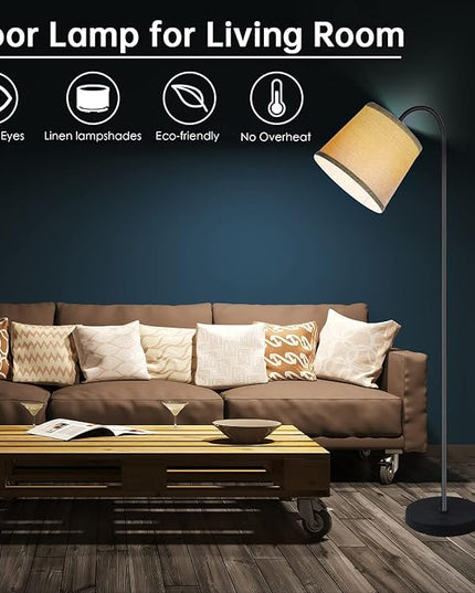 LED Floor Lamp, Standing Lamp for Living Room with Linen Lamp Shade,Adjustable Gooseneck Modern Reading Light,Floor Lamps for Bedroom,Office,Farmhouse,12W LED Bulb Included - LeafyLoom