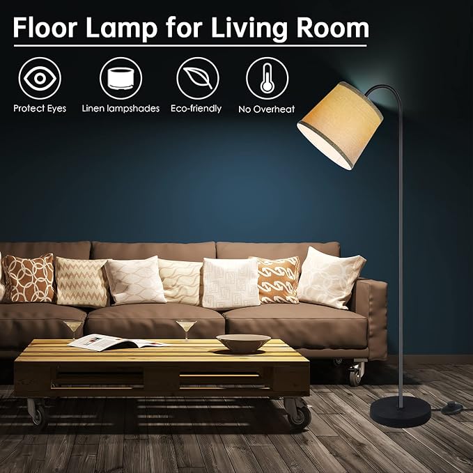 LED Floor Lamp, Standing Lamp for Living Room with Linen Lamp Shade,Adjustable Gooseneck Modern Reading Light,Floor Lamps for Bedroom,Office,Farmhouse,12W LED Bulb Included - LeafyLoom
