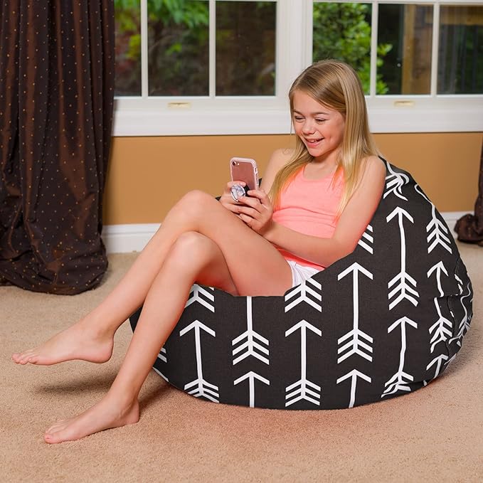 Posh Creations Bean Bag Chair for Kids, Teens, and Adults Includes Removable and Machine Washable Cover, Canvas White Arrows on Gray, 38in - Large - LeafyLoom