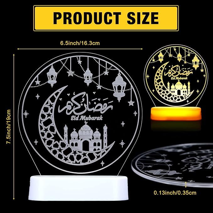 Honoson Ramadan Table Decoration for Home 2024 Ramadan LED Lights Eid Mubarak Star Moon Shaped Kids Night Lamp Ornaments Ramadan Mubarak Gift for Muslims Family Islamic Holiday Eid al Fitr Party - LeafyLoom