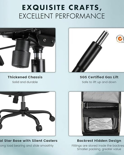 Leather Office Chair, Bonded Leather Executive Computer Chair, High Back Desk Chair with Padded Armrest, Thickened Cushion, Swivel Chair for Home, Meeting, Conference - Black - LeafyLoom