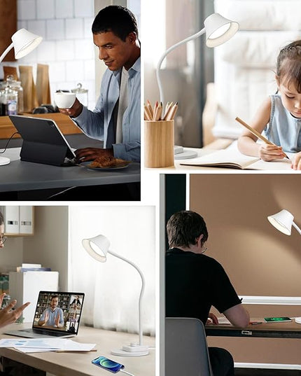 BOHON LED Desk Lamp for Home Office, Fully Dimmable Bedside Lamps with USB A and C Charging Port, 5 Colors Reading Lamp with Night Light, Auto Timer, Table Lamp for College Dorm Room White - LeafyLoom