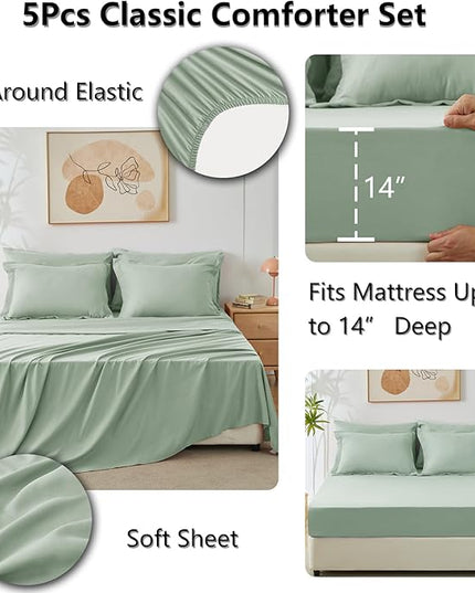 CozyLux Twin Comforter Set with Sheets 5 Pieces Bed in a Bag Sage Green All Season Bedding Sets with Comforter, Pillow Shams, Flat Sheet, Fitted Sheet and Pillowcases - LeafyLoom