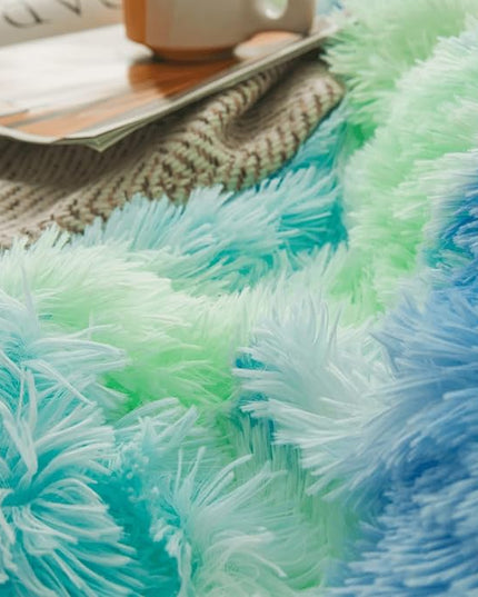 Tie dye Plush Fluffy Comforter Cover Set Queen - Ultra Soft Faux Fur tie dye Bedding Sets 3 Pieces (1 Shaggy Duvet Cover + 2 Pillow case) Fluffy Bed Set (Tie Dye Mint, Queen) - LeafyLoom