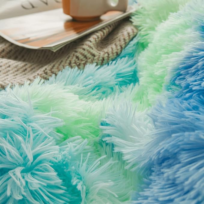 Tie dye Plush Fluffy Comforter Cover Set Queen - Ultra Soft Faux Fur tie dye Bedding Sets 3 Pieces (1 Shaggy Duvet Cover + 2 Pillow case) Fluffy Bed Set (Tie Dye Mint, Queen) - LeafyLoom