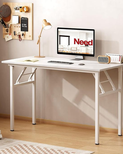Need Folding Desk for Home Office 39-3/8" Length Modern Folding Table Computer Desk No Install Needed White Color Desktop White Frame AC5DW(100 * 60) - LeafyLoom