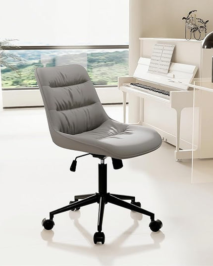 Kidol & Shellder Armless Office Chair Desk Chair Comfy Makeup Vanity Chair with Back Ergonomic Swivel Chair Home Office Desk Chairs with Wheels Rolling Computer Chair Bedroom Accent Chair(Gray) - LeafyLoom