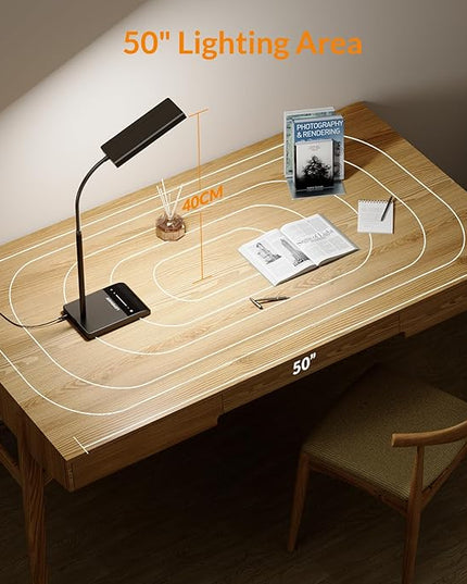 LEPOWER Desk Lamp, 800LM LED Desk Lamp for Home Office, 12W Reading Lamp for Desk, Eye-Caring Light, Touch Table Lamp, Gooseneck Lamp, 50 Lighting Modes, Bright Desk Lamps for Bedroom, Study (Black) - LeafyLoom