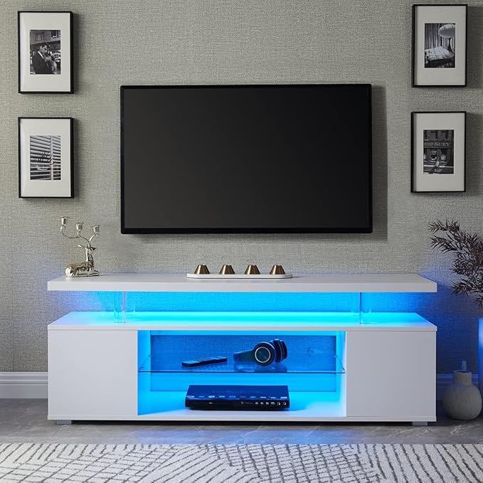 NicBex TV Stand for 65 Inch TV LED Gaming Entertainment Center Media Storage Console Table with Large Sliding Drawer & Side Cabinet for Living Room,Bedroom,51 Inch,White - LeafyLoom
