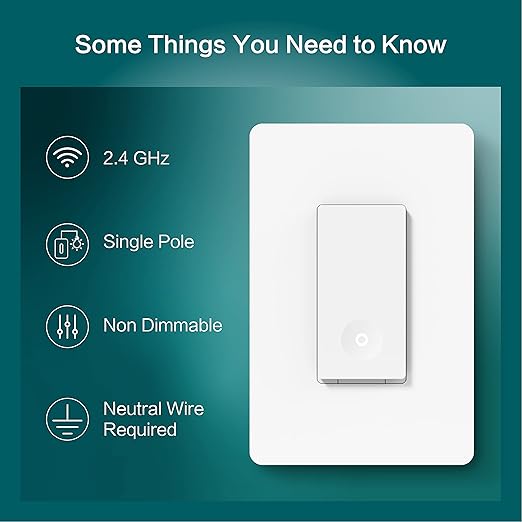 TREATLIFE Smart Switch 4 Pack, 2.4Ghz Smart Light Switch WiFi Light Switch Single-Pole, Neutral Wire Required, Works with Alexa, Google Home and SmartThings, Smart Home Remote Control, FCC Listed TREATLIFE