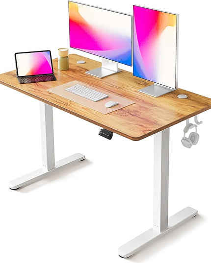 FEZIBO Electric Standing Desk, 48 x 24 Inches Height Adjustable Stand up Desk, Sit Stand Home Office Desk, Computer Desk, Light Rustic - LeafyLoom
