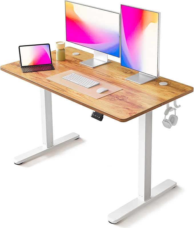 FEZIBO Electric Standing Desk, 48 x 24 Inches Height Adjustable Stand up Desk, Sit Stand Home Office Desk, Computer Desk, Light Rustic - LeafyLoom