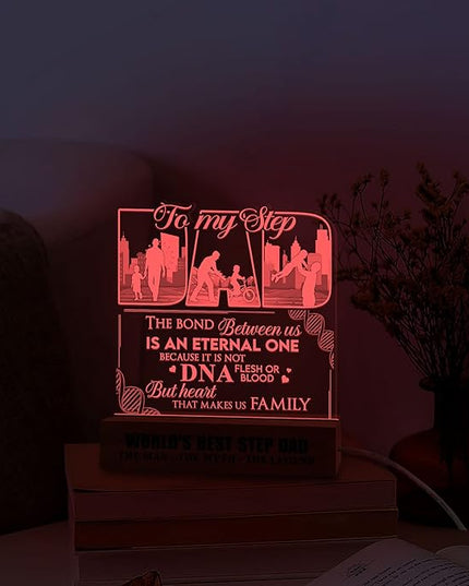 Step Dad Gifts from Daughter Son, to My Dad Gift 3D Illusion Lamp Wooden Base USB Powered Acrylic Night Light, Gift for Father from Childs Kid, Gift for Birthday Christmas Father's Day - LeafyLoom