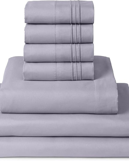 Mellanni Split King Sheets Set - 7 PC Iconic Collection Bedding Sheets & Pillowcases - Ultra Soft, Cooling Bed Sheets - Deep Pocket up to 16 inch - 7 PC (Split King, Lavender w/Extra Pillow Cases) - LeafyLoom