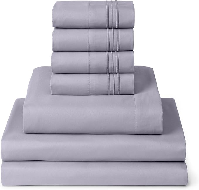 Mellanni Split King Sheets Set - 7 PC Iconic Collection Bedding Sheets & Pillowcases - Ultra Soft, Cooling Bed Sheets - Deep Pocket up to 16 inch - 7 PC (Split King, Lavender w/Extra Pillow Cases) - LeafyLoom