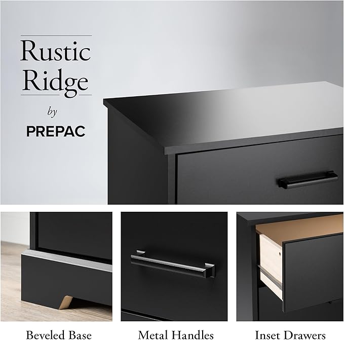 Prepac Three Drawer Nightstand, 16.25in x 27.5in x 26.75in, Rustic Black - LeafyLoom