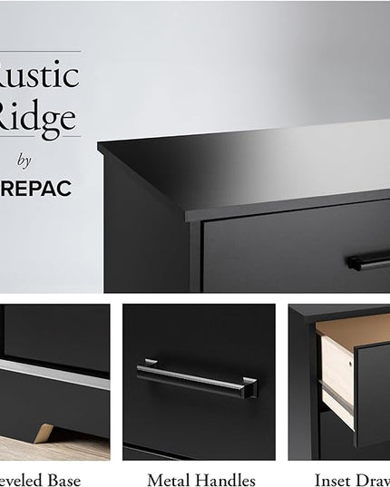 Prepac 2 Drawer Nightstand, 16.25in x 18.75in x 24.5in, Rustic Black - LeafyLoom
