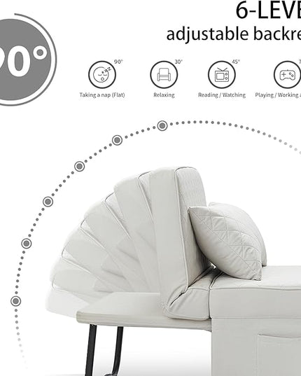 Sofa Bed, 4 in 1 Multi-Function Folding Ottoman Breathable Linen Couch Bed with Adjustable Backrest Modern Convertible Chair for Living Room Apartment Office,Squared-Linen White - LeafyLoom