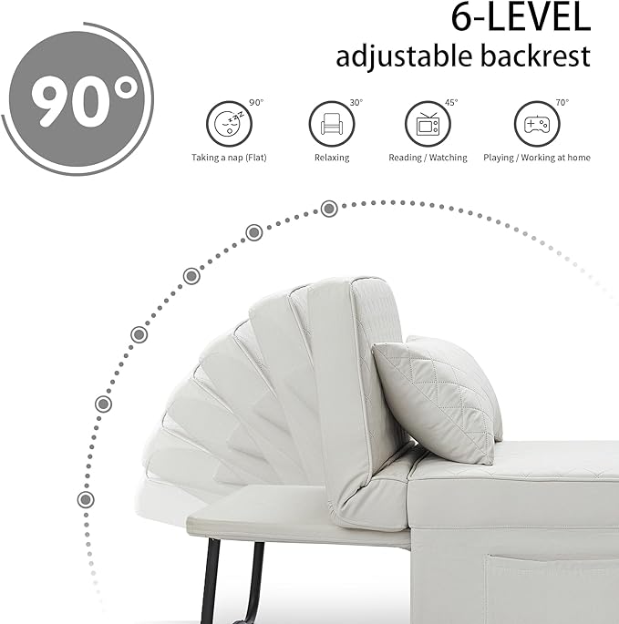 Sofa Bed, 4 in 1 Multi-Function Folding Ottoman Breathable Linen Couch Bed with Adjustable Backrest Modern Convertible Chair for Living Room Apartment Office,Squared-Linen White - LeafyLoom