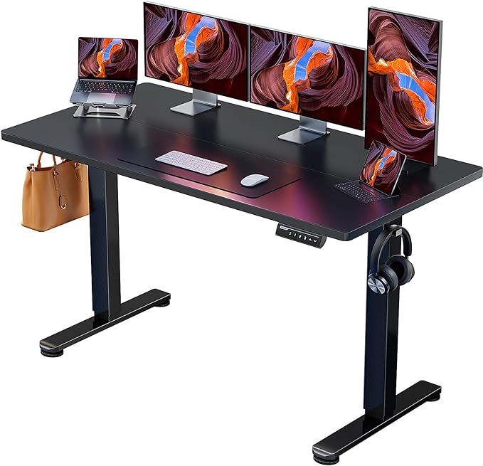 ErGear Height Adjustable Electric Standing Desk, 55 x 28 Inches Sit Stand up Desk, Memory Computer Home Office Desk (Black) - LeafyLoom