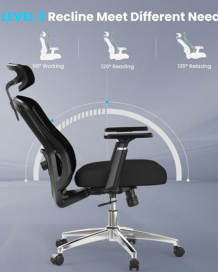 Farini Office Chair Ergonomic Desk Chair, High Back Office Chair with Wheels, Home Office Chair for Heavy People, Office Chair Adjustable Seat Depth, 3D Armrests and Adjustable Headrest, Black - LeafyLoom