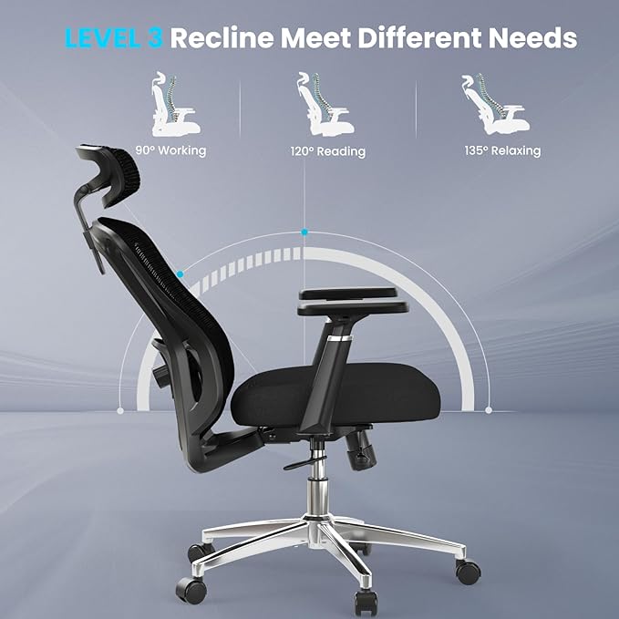 Farini Office Chair Ergonomic Desk Chair, High Back Office Chair with Wheels, Home Office Chair for Heavy People, Office Chair Adjustable Seat Depth, 3D Armrests and Adjustable Headrest, Black - LeafyLoom