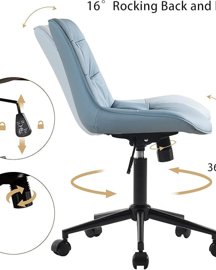Kidol & Shellder Armless Office Chair Desk Chair Comfy Makeup Vanity Chair with Back Ergonomic Swivel Chair Home Office Desk Chairs with Wheels Rolling Computer Chair Bedroom Accent Chair(Blue) - LeafyLoom