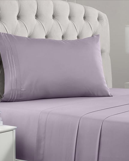 Mellanni Twin XL Sheets Set - 3 PC Iconic Collection Bedding Sheets & Pillowcases - Hotel Luxury, Extra Soft, Cooling Bed Sheets - Deep Pocket up to 16 inch (Twin Extra Long, Hazy Lilac) - LeafyLoom