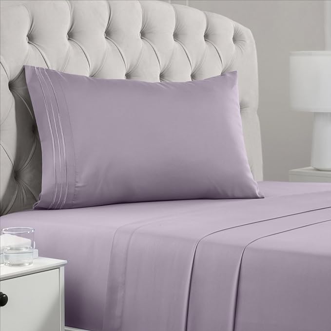 Mellanni Twin XL Sheets Set - 3 PC Iconic Collection Bedding Sheets & Pillowcases - Hotel Luxury, Extra Soft, Cooling Bed Sheets - Deep Pocket up to 16 inch (Twin Extra Long, Hazy Lilac) - LeafyLoom