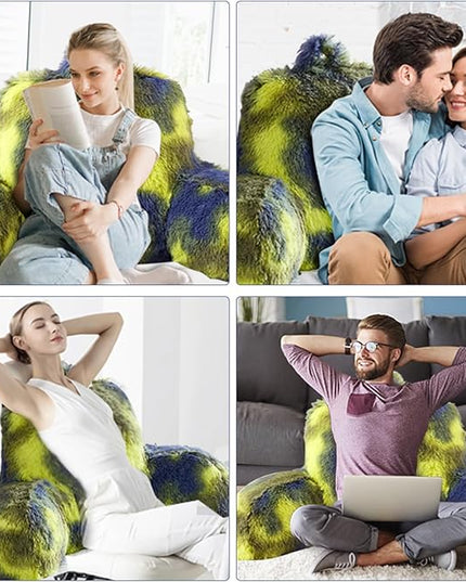 Fur Reading Pillow - Big Size 30x17x17 Inch with Premium Stuffing, Adult & Children Backrest Pillow with Arms, Bed Wedge Pillow for Headboard, Back Support Pillow for Sitting Up in Bed - LeafyLoom