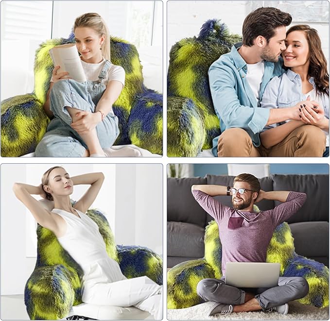 Fur Reading Pillow - Big Size 30x17x17 Inch with Premium Stuffing, Adult & Children Backrest Pillow with Arms, Bed Wedge Pillow for Headboard, Back Support Pillow for Sitting Up in Bed - LeafyLoom