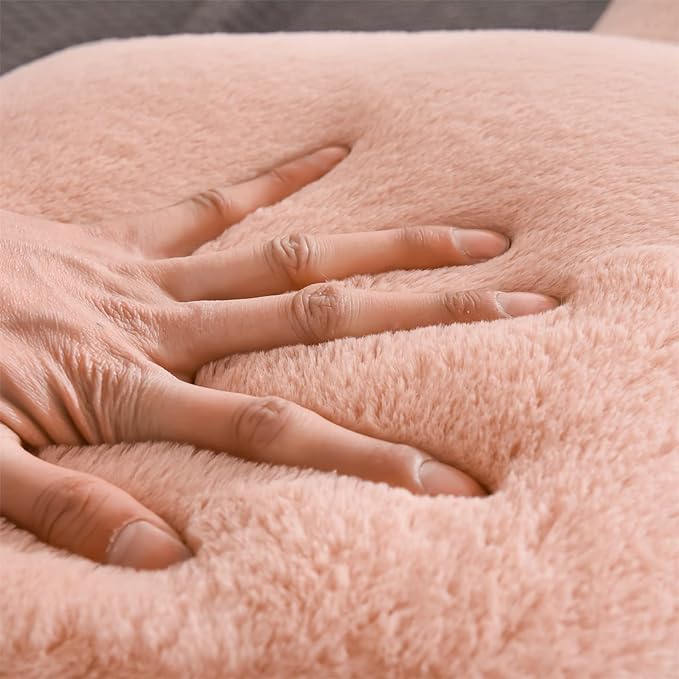 A Nice Night Faux Fur Soft Reading Pillow Bed Wedge Adult Backrest with Arms Back Support for Sitting Up in Bed/Couch for Bedrest,Pink,Large - LeafyLoom