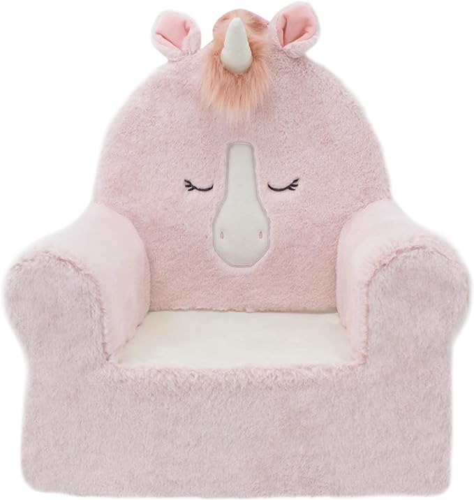 Soft Landing Animal Adventure Pink Unicorn, Sweet Seats, Compressed Premium Character Chair with Carrying Handle & Side Pockets - LeafyLoom